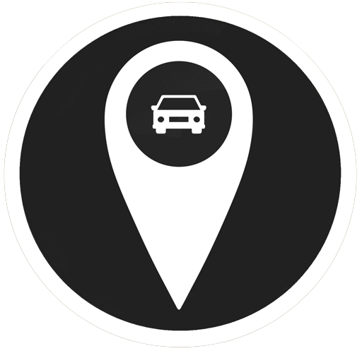 Pinpoint with car and black background icon